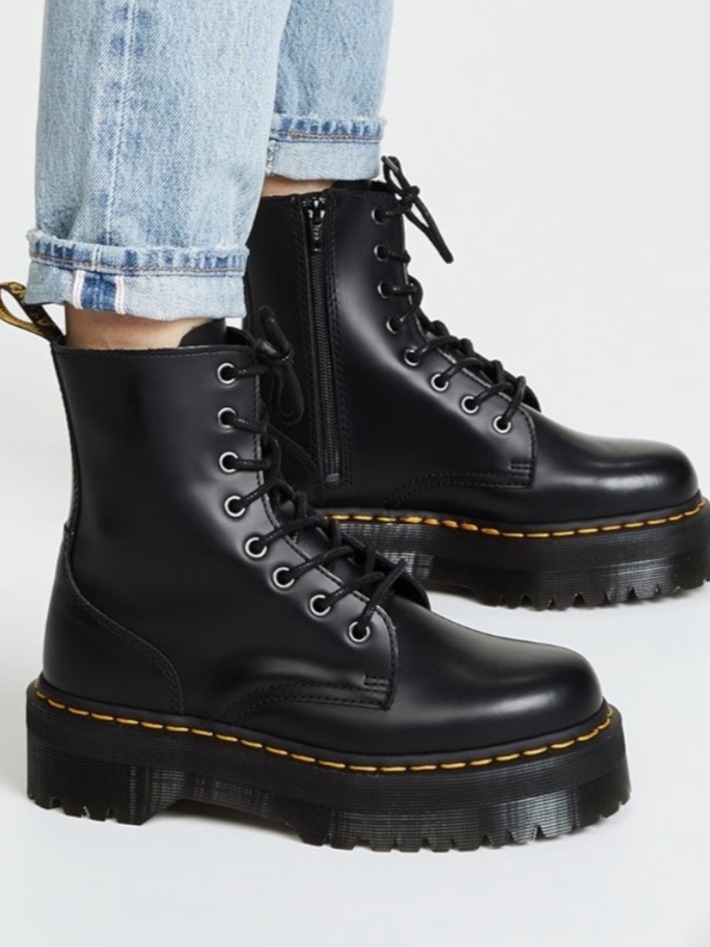 Dr. Martens Jadon Boot Smooth Leather Platforms in Black Size 8‎